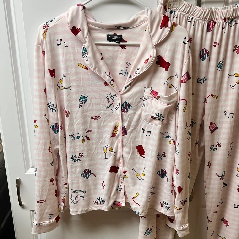 Kate Spade Pink Pajama Set, Womens, Size XL, Christmas Print